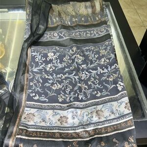 Etro Black and Gold Sheer Nylon and Silk Scarf